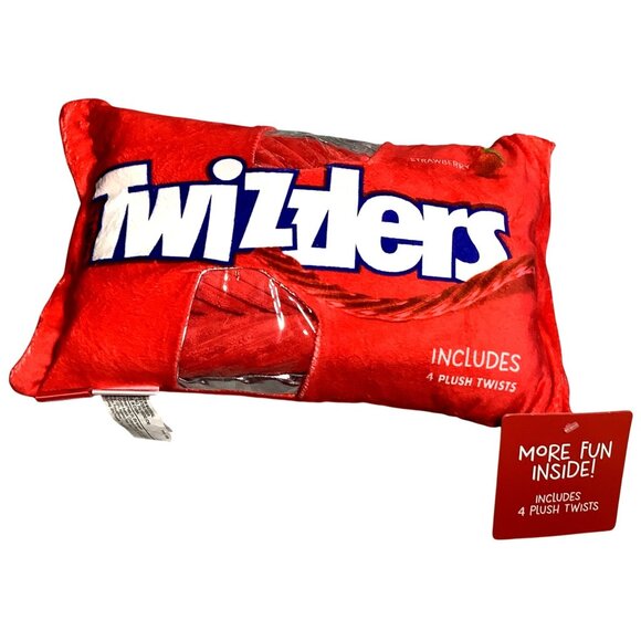 Twizzlers Strawberry Plush Pillow With 4 Plush Twists Toy Red & White 14" x 9" - Picture 4 of 5
